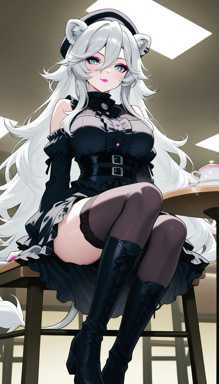 Highest quality, Beautiful and exquisite body,fine grain,classroom,Table Sex,Groin friction,Masturbation,A puddle of pussy juice,From below,Moaning,close your eyes,Open your mouth,horn, tiara, Veil, Black bodysuit, Pauldrons, Long sleeve, Cleavage cutout, Black gloves, Black overskirt, Black trousers,Show me your boots,leotard,elegant, 1 Girl, cute, Blushed, Looking at the audience, Beautiful Eyes, Beautiful background, Particles of light, Light of the sun, Dramatic lighting, outside, Shiny, Realistic, Highest quality, Very detailed, Get used to it, scenery, Beautiful and detailed, Thin Hair,Full Body Shot,