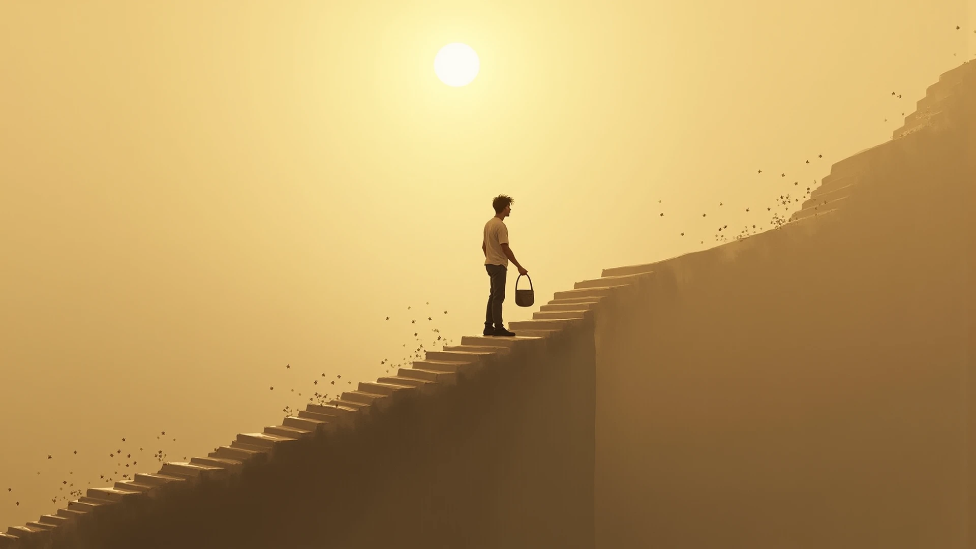 "Create a motivational and dynamic image of a person building a 'ladder to success.' Depict the individual actively constructing a large, intricate ladder, with each rung symbolizing progress and achievement. Show the person with a focused and determined expression, using tools and materials to carefully place each rung into position. The background should feature a landscape of ambition and potential, such as a bright, expansive sky or a vibrant cityscape in the distance. Incorporate subtle elements that represent goals and dreams, such as symbols of achievement or light shining from above, to emphasize the journey towards success. The overall mood should convey a sense of effort, perseverance, and the rewarding climb towards reaching one's aspirations."





























































