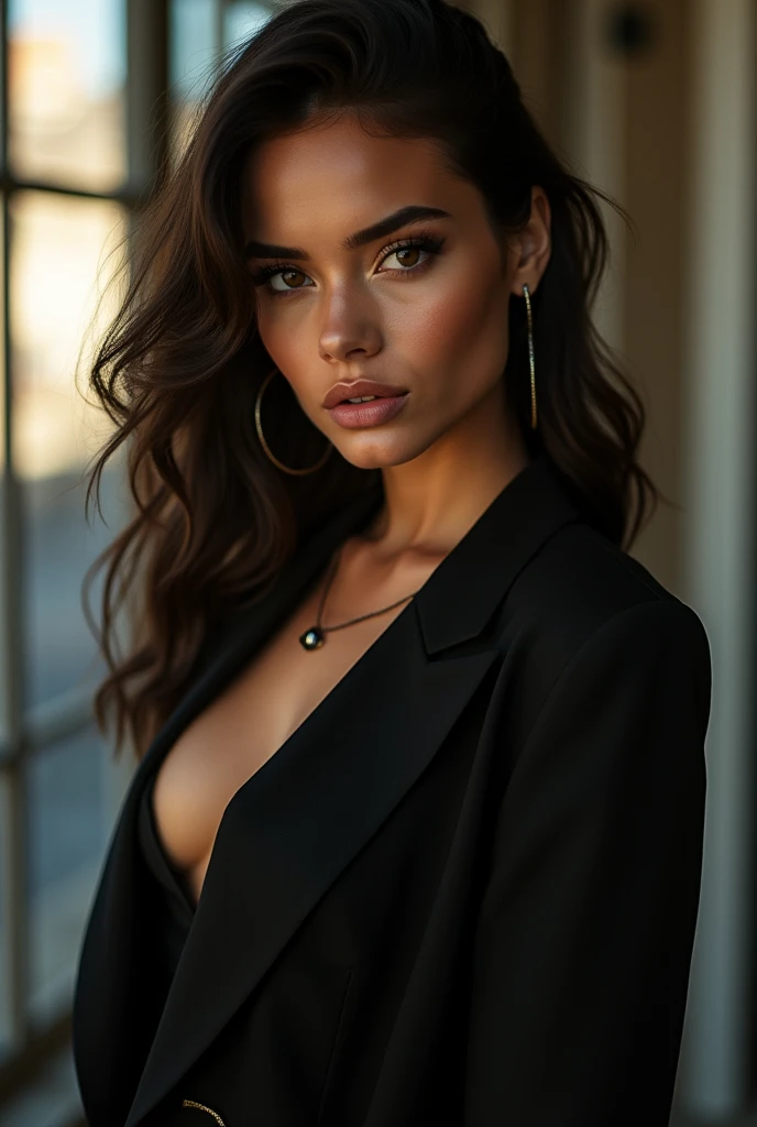 arafed, femme, à, vêtements noirs, fille sexy aux yeux marrons, Portrait Sophie Mudd, cheveux bruns et grands yeux, selfie d&#39;une jeune femme, violette myers, sans maquillage, maquillage naturel, regarder directement la caméra, visage avec artgram, maquillage subtil, superbe photo de tout le corps, dans un starbucks, clivage