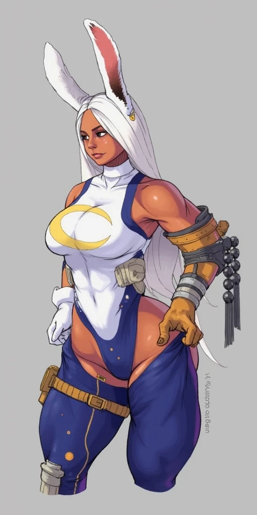 anime manga illustration katopunk 1girl, (leaning forward downblouse), (white hair), instagram katopunk cleavage, detailed cute mature face, breasts, perfect anatomy, thigh, navel, athletic shorts, smile,happy, (tank top), (thigh_gap), thick, wide waist,fit,armpits,(leaning forward), (smiling), in HNKstyle, 80's anime style