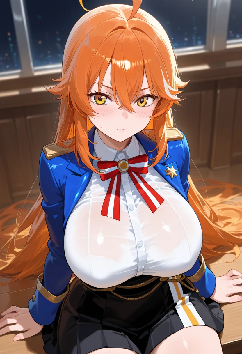 (mesa), cjob Blanca, Ikkitosin, art by:Yuji Shiozaki, hair_incima_One_look like, no fingers_gloves, gloves, school_uniform, Pole arm, long_hair, tinincia_Pole arm, Rlook like_gloves, trinza, tinincia_weapon, Alone, belly button, serafín, Lanza, Skirt, yellow_handkerchief, weapon, under the chest, spiky hair, tinincia, diaphragm, folds_Skirt, very very gigantic tits_sinos, crop_above, twin_Biinids, Rlook like_sailor_neck, orange_hair, handkerchief, humor inojado, blue_eyes, antinas_hair, day, sailor_neck, bright, shirt, job, viinto_raise, standing, viinto, crop_above_standing out, ingle, He drowned, skyporno, mirando hacia above_in_viewer, short_sleeves, correct_pindiintes, bright_hair, No_Biin, low tied_long_hair, (Colossal tits:1.4), , , Hyper Maximum Size_sinos!! with the type of tits_melons, (in topless:1.3), (camel in sight:1.3), (tanned skin:1.3). Mostrando la mano haciindo una señal