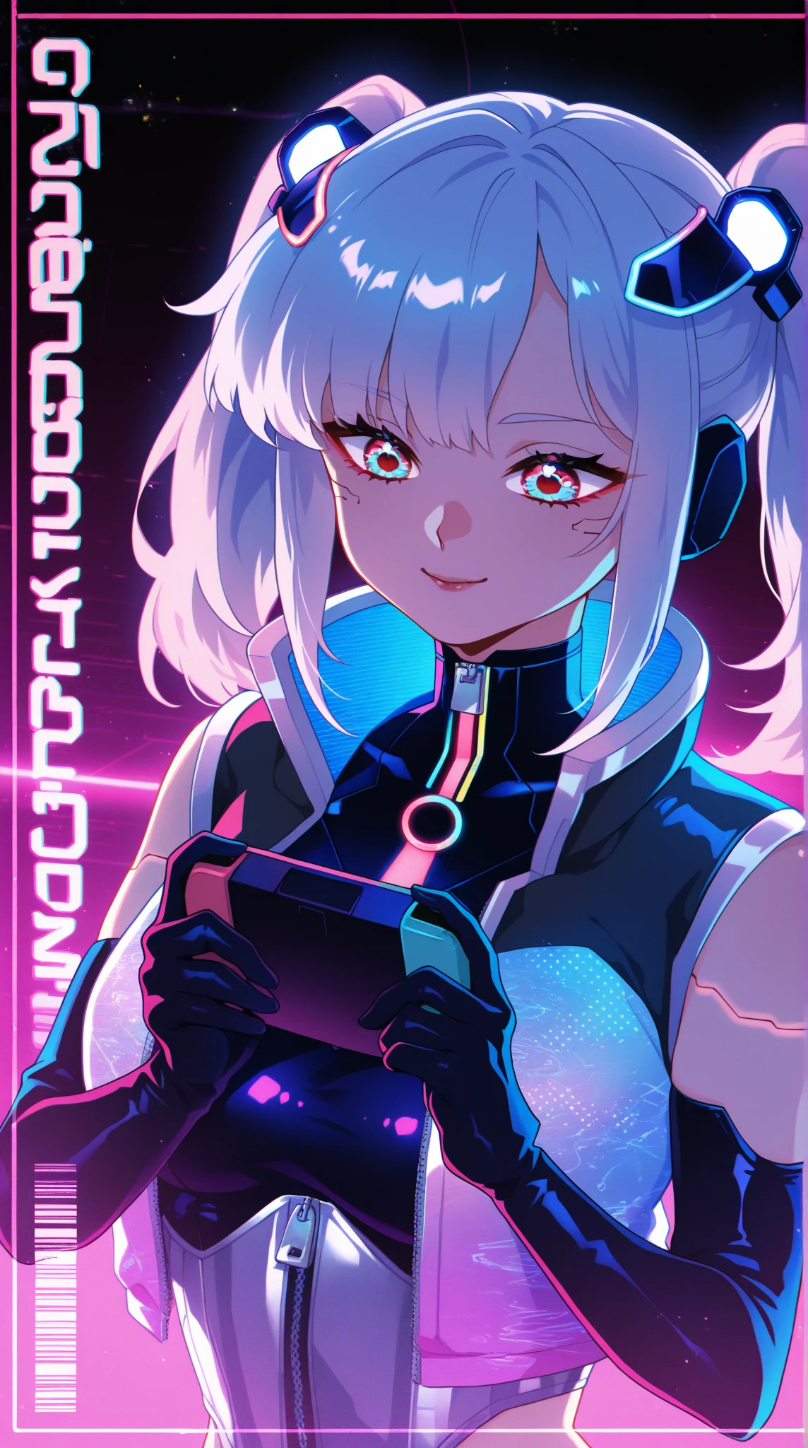 Original Characters, Neon Ambient Lighting And Best Shadows, Deep Depth Of Field, Sharp Focus, Portrait Of Stunningly Beautiful Petite Girl, Soft Delicate Beautiful Attractive Face With Alluring Red Eyes, Lovely Small Breasts, Sharp Eyeliner, Looking At Other, Expressionless With Half Closed Eyes, Windswept Disheveled White Hair, Thick Layered Medium Hairstyles, Blush Eyeshadow With Thick Eyelashes, Parted Lips, Fedora Hat, Cybernetic Metallic Body Suit, Prosthetic Mechanical Foot, Tight Hips And Firm Buttocks, (Futuristic Hover Bike:1.15), (Cyberpunk City Street With Pink Neon Sign:1.05), (Pink Cloud Skyline:1.2), (Highest Quality, Amazing Details:1.4), Masterpiece, Neon Lighting, Picturesque, Pink Theme Paintings <lora:nijiStyle:0.4>