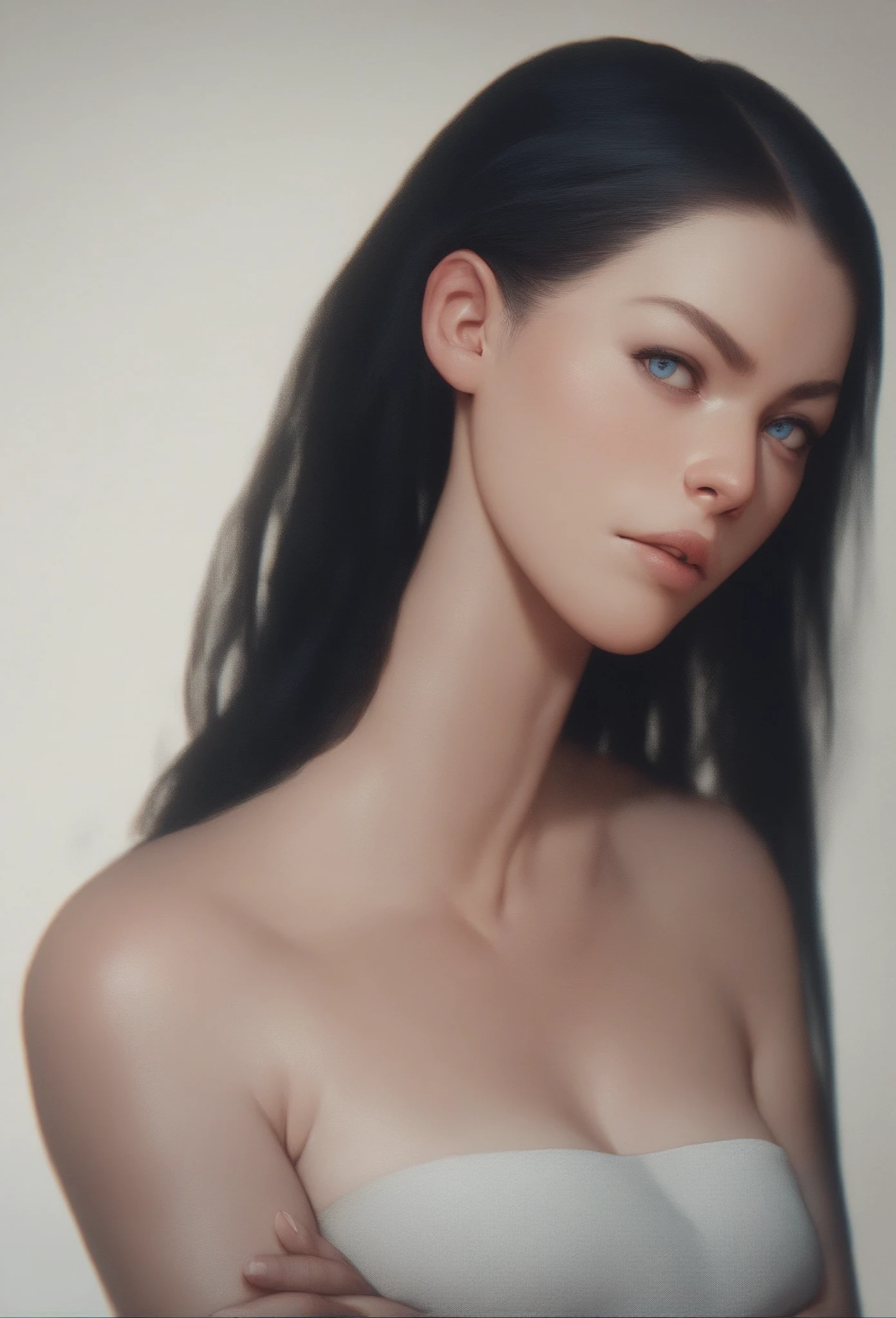 8K, Top Quality, Intricate Details, Ultra Detail, Ultra High Resolution, Masterpiece, ((close up shot, face shot, close up shot, portrait, face shot, passport shot, very close up shot, )), (full body: 1.1), Slender, Smile, ((smirk)) , smile, smirk, (Makeup: 0.4), ((,)), (Fluffy blue Eyes: 1.21), (()), 1girl, solo, 1 girl, ((, ,bangs, blue hair, bangs, long hair, bangs, messy hair )), close up shot, , ((tall)), (((fit body))), (((slim face))), sharp face, ((, wind blow hair, )) , (detailed face), sharp face, small lips, ((naked, nude, )), , (( )), detailed face, detailed breast, , ((detailed nipples)), detail ass, Narrow Waist, Skinny, tall , 175 cm tall, Muscular, Navel, Exposed Abdomen, Pointed Chest,, Beautiful girl with accentuated slender abs: 1.4, Six Pack Abs: 1.4, Bust Botox, Big, Perfect Body, detail leg, (( dark background)), black background,