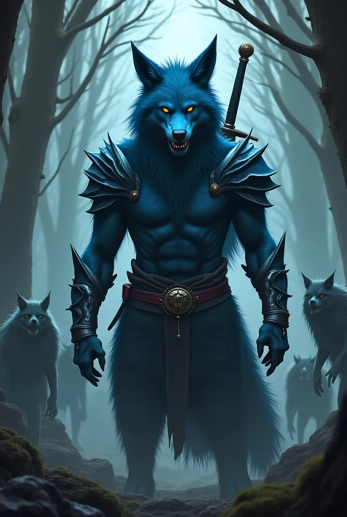 Disney, Blizzard Entertainment, DreamWorks, shaman wolf in the dark forest, twilight, (((male))), (((wolven head))), (((gray fur))), (((charismatic face))), (((very small head))), (((long legs))), (((one tail))), (((very big muscles))), (((large chest))), black, white, gray and dark blue colors, mesomorph, wide shoulders, slim waist, attractive athletic body, full of muscles, standing straight, straight pose, ritual accessories, druidic attributes, anthro art, very very beautiful furry art, sensual, soulful, commission for high res, fantasy wolf, fantasy art, intricate design, wolf hero, art of kenket zaush ross tran ruan jia bonifasko, fursona art, an anthro wolf shaman