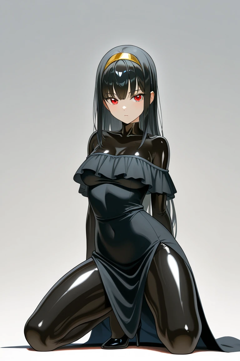 1girl, aster nemesis, dark-skinned female, black hair, very long hair, yellow eyes, flat chest , twin tails, looking at viewer, , smile,,my room,,nsfw,,,latex bodysuits