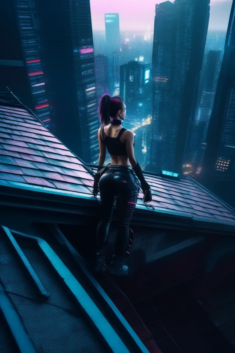 Cyberpunk cityscape with mystical, people-less, vibrant, photorealistic, realistic, hyper-realistic, insanely detailed, dramatic, dark, sharply focused, 8K