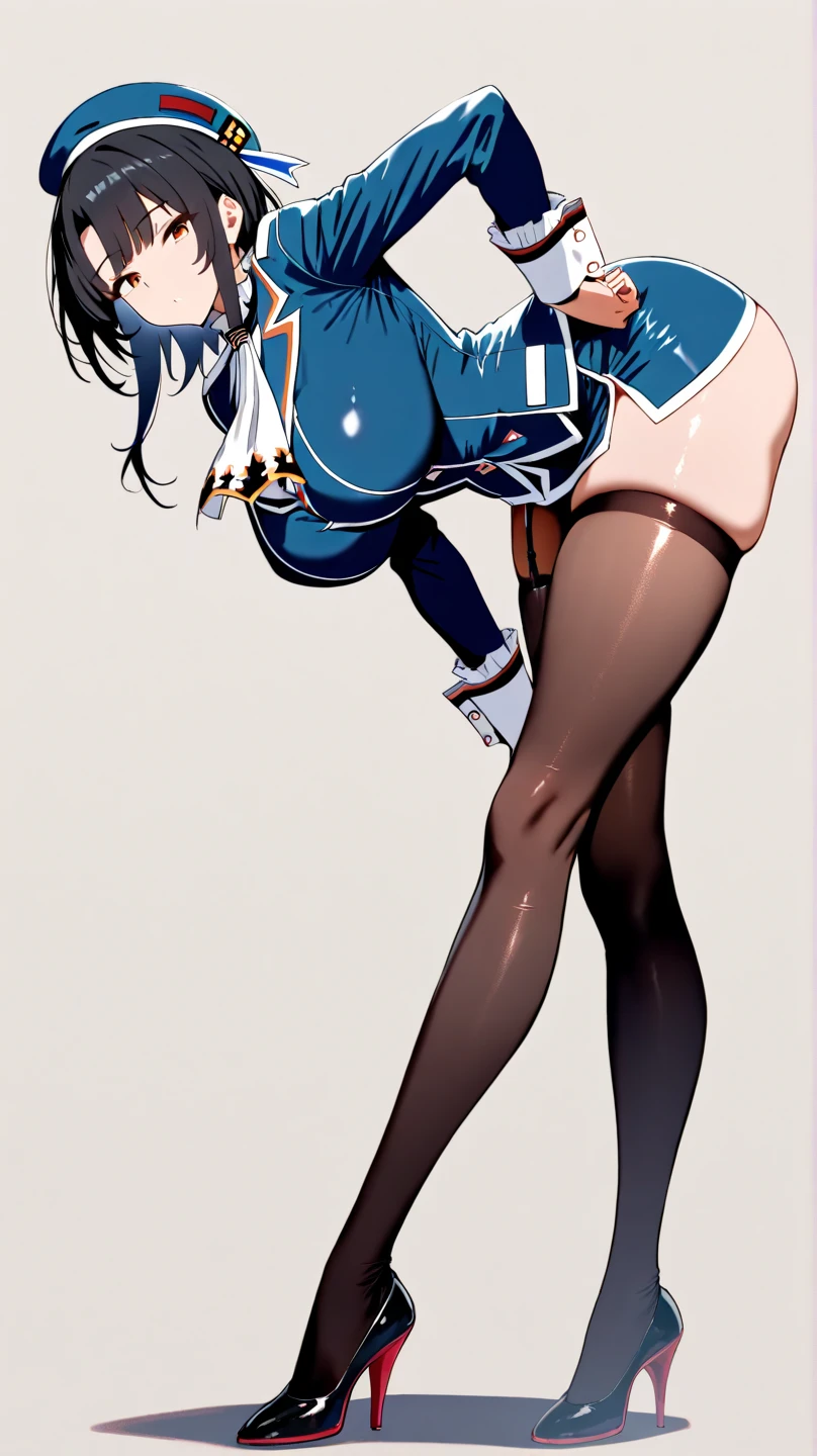 (masterpiece、best quality、Highest resolution、Clear_image、detailed details): (full body picture、 girl、Japanese face、small face、thin、Navy blue super short bob、blue eyes、Blue and Black Shiny Aviator Suit、Armor that protects the chest、tight clothes、Clothes that cover the whole body、leggings、Very delicate and beautiful、hide thighs、hide your ass、Cute type、gentle smile、soft expression、earphone、knee high boots、Gloves come to elbow length、Shooting at eye level、face directly、woman on spaceship), (((camel toe))), ((Plain white tights))