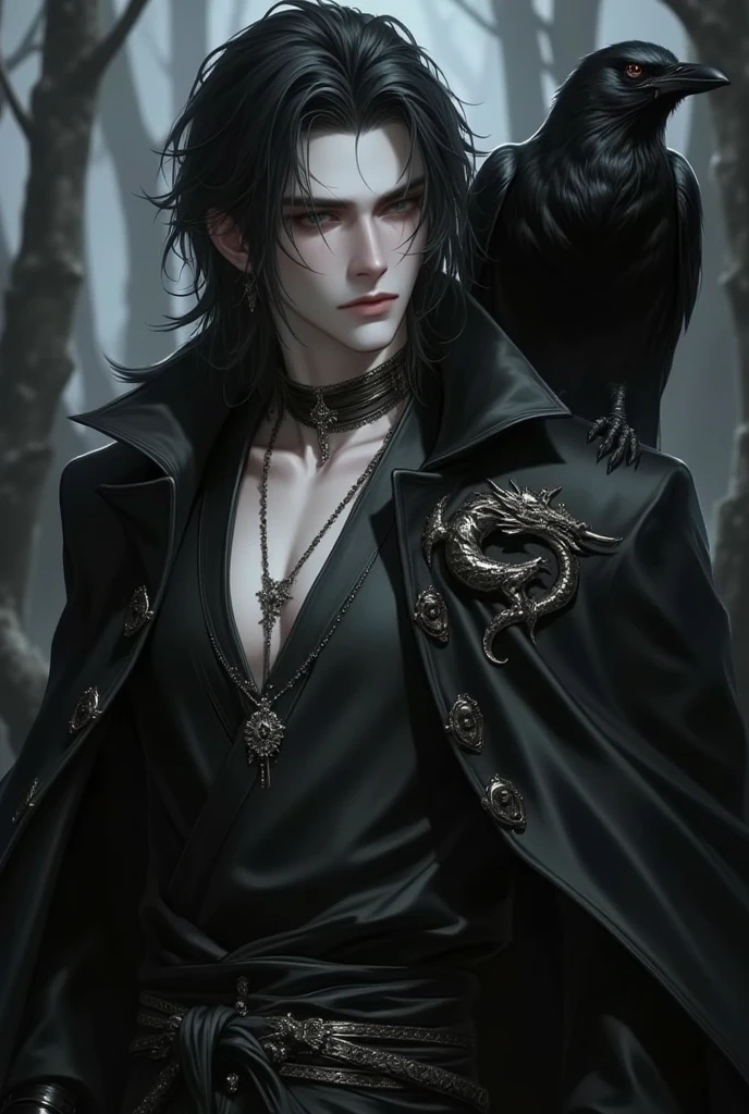 (best quality), 1boy, male, pale skin, black hair, medium hair, curtain hair, tousled hair, green eyes, perfect eyes, dark circles under eyes, (wolf ears), (wolf tail), collar, wolfboy, handsome, strong jawline, lazy, light smile, attractive, masterpiece, anatomically correct, highres
