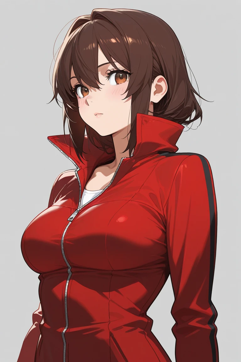 score_9, score_8_up, score_7_up, score_6_up, score_5_up, score_4_up, 1girl, Hu tao(genshin_impact),, small breasts,,collarbone,breasts focus, , floox style,jacket,, open clothes, red jacket, red jacket, red track suit,, sportswear, standing, steam, steaming body, sweat, , track jacket, red track pants, track suit, nipple slip, , rating_explicit, , high resolution,, deep breath, , head out of frame, , grey background, , solo, in centre of shot