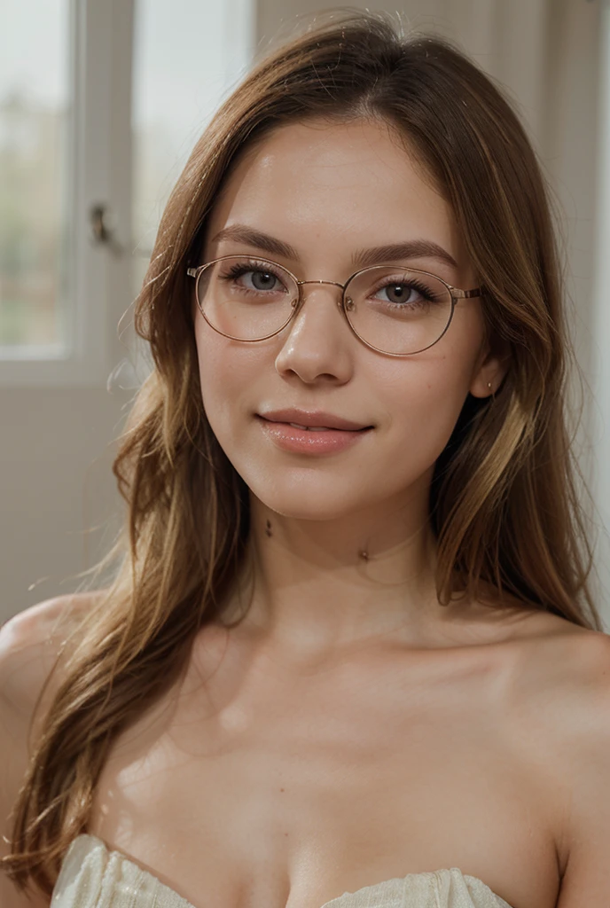 NSFW, 1girl, solo, Young blonde with big glasses, body parameters 90:70:90, height 175 cm, NAKED, extreme close-up shot