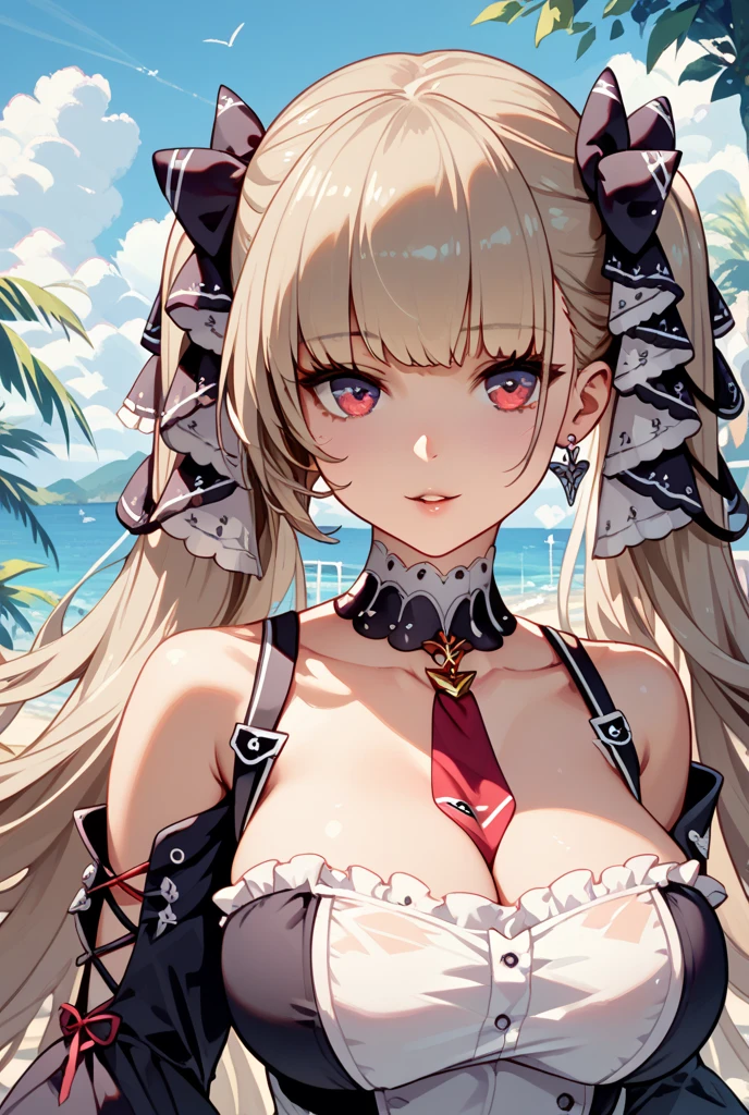 ((dress_default, terrific_default)):1.5,((独奏, 1girl)) ((masterpiece,Highest quality,Highly detailed images,Beautiful images、Realistic、Dutch Angle)), (Bright lighting overall、Backlight、A fantastic atmosphere、Thick Fog、Dust flutters),(Dynamic pose、Beautiful cleavage、large breasts)1.2, ((Ocean、On the boat:1.2))((arms behind head))、Black sleeves