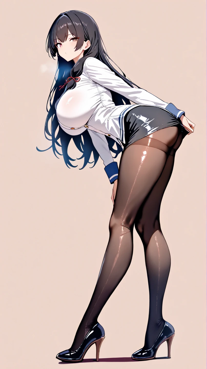 One Girl, Five Fingers, mini skirt, Looking down at the viewer, Black Hairロングヘアー, Highest quality, Focus on the thighs, Dynamic pose, smile, blazer, blouse, barefoot, Standing Split, classroom, Black Hair, Stylish pose,My thighs and groin are steamy 、Luxurious pure white panties
