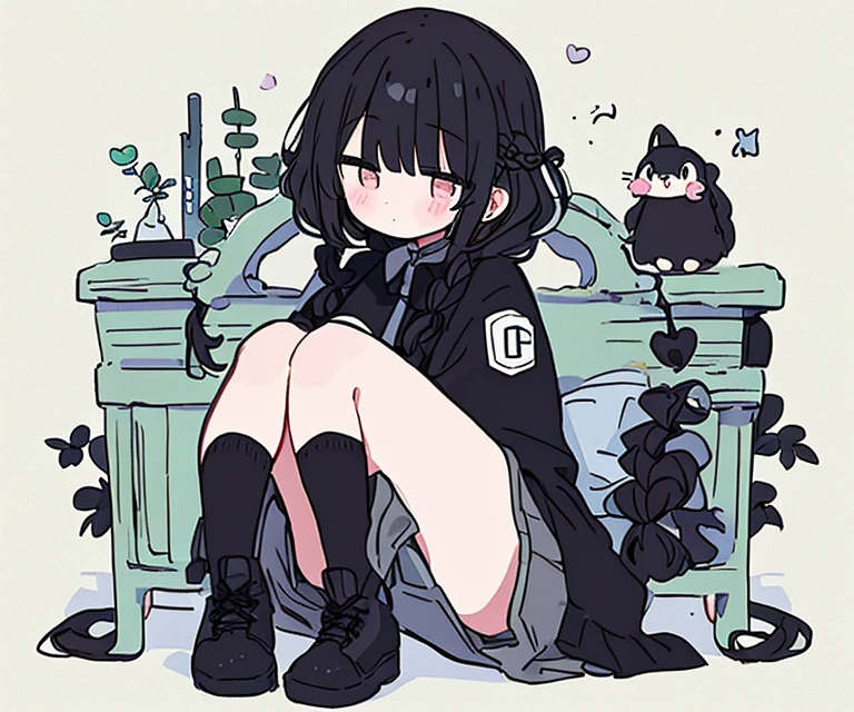 1 girl, catwoman, cat ears, cat tail, Anal tail, sitting, Chair, side ponytail, One side facing up, skirt, white skirt, flower, black hair, 蓝色shoe类, alone, gray background, blue eyes, Bangs, Keep your mouth shut, bell, shoe, blush, hair ring, short sleeves, jewelry, permanent, long hair, very long hair, Bag, whole body, 蓝色nail, looking at the audience, earrings, Raise your hand, ribbon, white flower, jingle bell, nail油, red ribbon, simple background, collarbone, blue flower, bracelet, plant, wide sleeves, shoulder Bag, neck ribbon, potted plant, nail, double braids, tassel, lantern, bare legs, collared skirt, White background, neck bell, no socks, collar, hair accessories, flower瓶, 高跟shoe, blue ribbon, hair ribbon, sitting, Chair