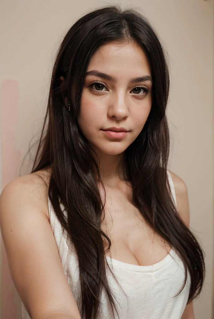 chica atractiva naturalmente de cabello largo blanco con ojos morados