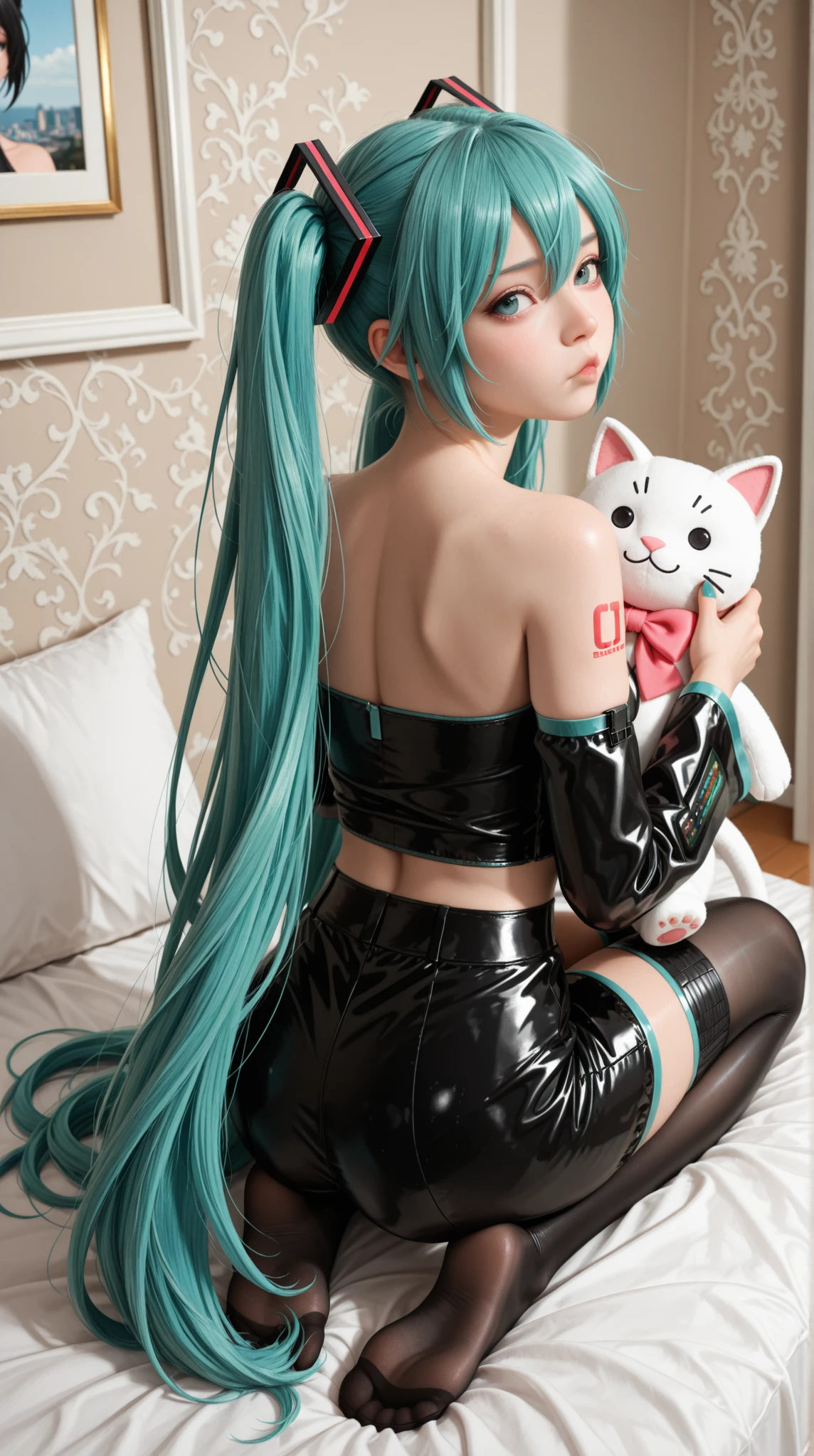 Hatsune Miku in thin, see-through clothing nsfw cleavage Big Breasts Sweat Plump thighs rain Fishnet tights Shorts Jacket lure