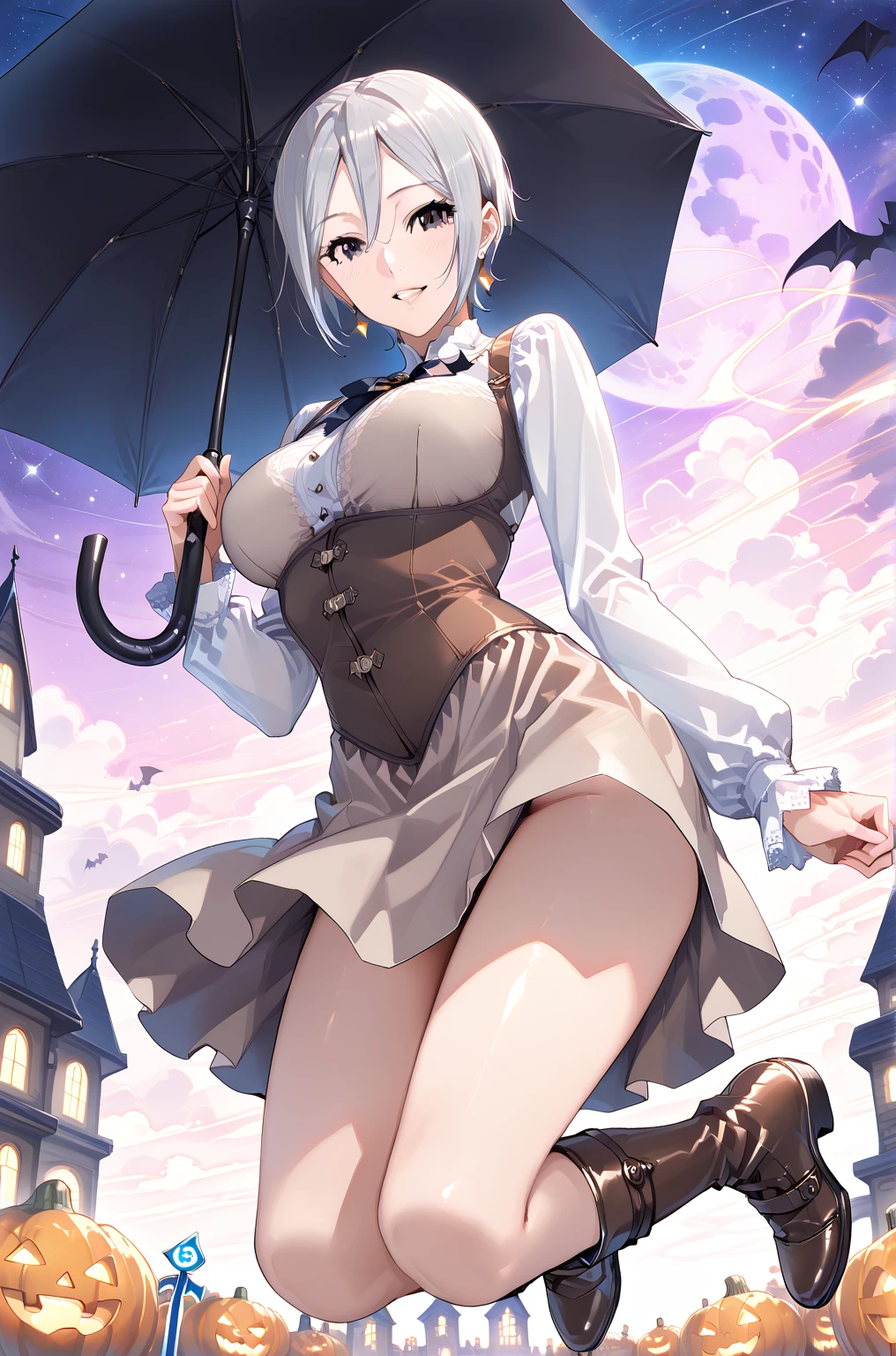 1 female,Attractive anime girl,whole body肖像,whole body,White lingerie,White Thong,Holding a sword,White short hair,Pale skin、Pale skin、Big boobs,较Big ,White sandals,
