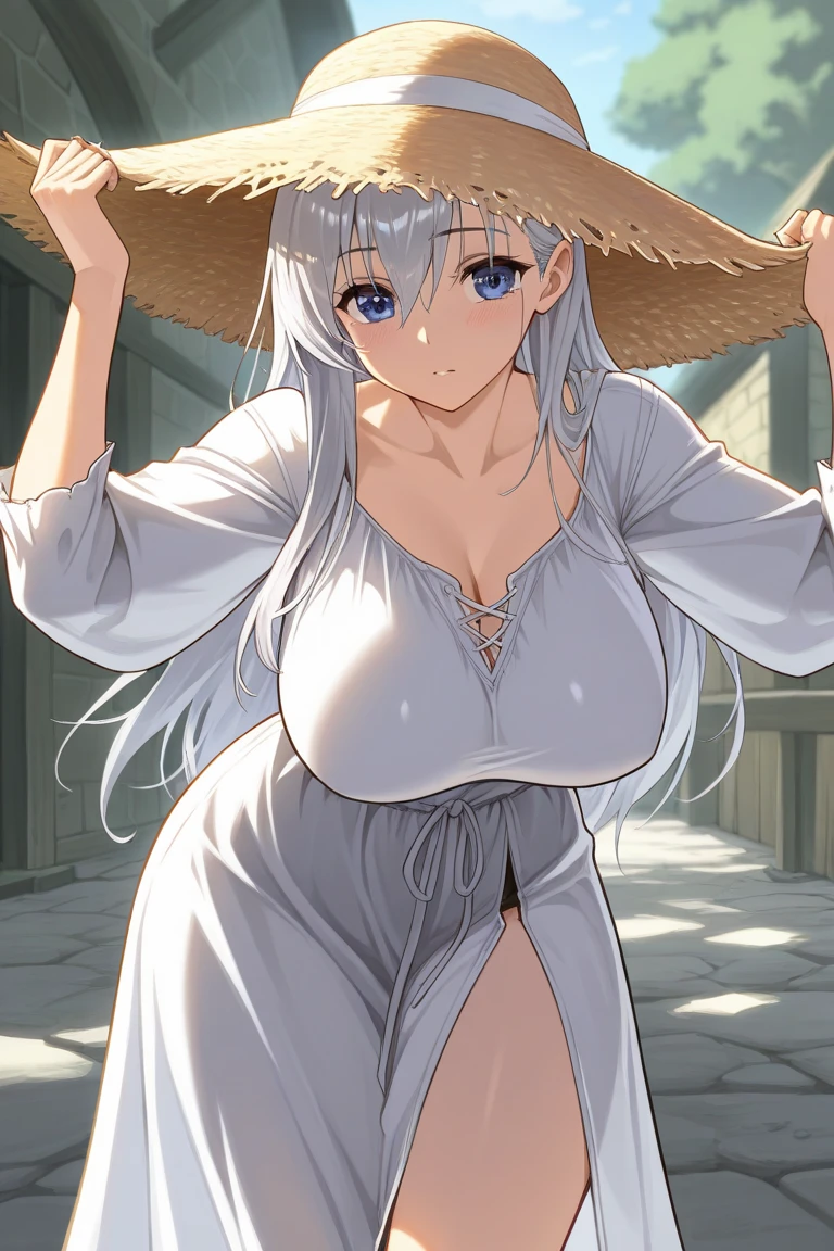 Masterpiece, 1girl,solo,huge breasts, ghost costume , (hitodama) ,night, tombstone, graveyard, long sleeves, very long sleeves, , ghost, pale skin,, off shoulder, cleavage, no bra, (((extremely long white hair))), lying on ground by tombstone, bare legs, shredded tattered clothes, curvy wide hips, massive breasts, chubby thighs, (((beautiful bright pink anime eyes))), japanese graveyard, from above, full lips, beautiful mature face, MILF