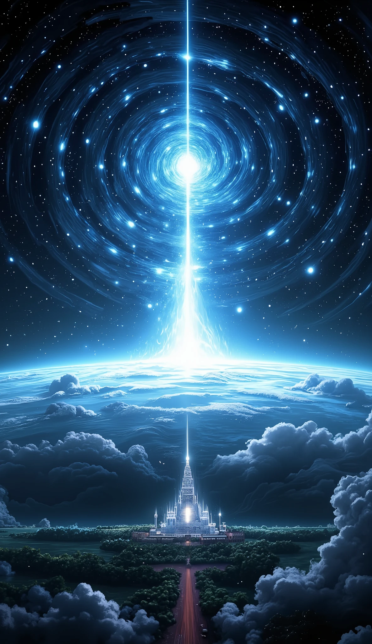 (( Astonishingly )),(Masterpiece:1.2), a white temple in outer space in the stars of the sky, The temple of the new Jerusalem in the stars, the one in the prophecies of the Apocalypse, the temple that had the same dimensions everywhere, a beautiful white temple, beautiful stars around, many cosmic clouds, beautiful heavenly landscape, a galaxy in the sky, beautiful galaxy, 超High resolution, Attention to detail, high quality, High resolution, 最high quality, 4k, 8K、 very beautiful