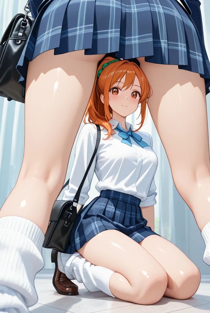 nsfw, (2 girl:1.5), masterpiece, best quality, 8K, high res, highly detailed girl, highly detailed beautiful face, beautiful eyes,beautiful skin, (dutch angle), outdoor, girl on the left(kirino kousaka:1.3), girl on the right(ayaka aragaki:1.3), smile, navel, medium breasts, bottomless, white string panties, school uniform, serafuku, white shirt, hand on hip, outdoor