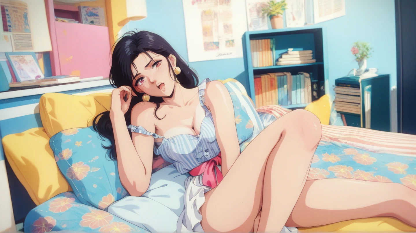 Small underwear、Illustration of one woman, Big Breasts、Big Ass、bed、Updo Hairstyles, Exact details,