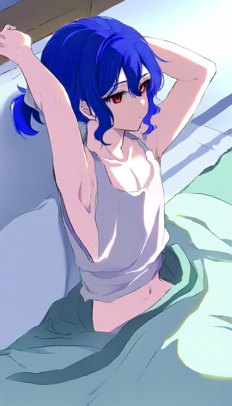 masterpiece, high quality, 8k, beautiful lighting, 1 girl, alone, Akane,,, looking at the viewer, medium breasts, short hair, lie on your back、lying down、on the bed、shy、Reddening of the face、distressed look、nipple、white panties