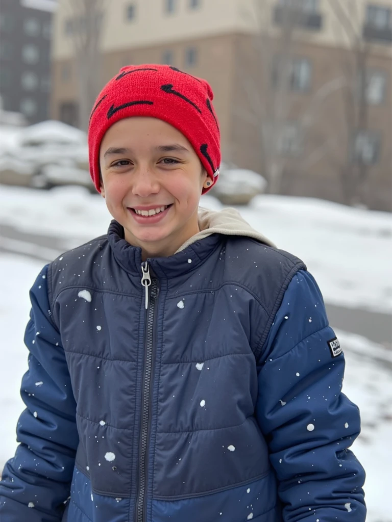 guttonerdvision4, A 3  boy wearing glasses, Detailed face and skin using plaid pullover and scarf and white, with cold, arms crossed, snow, realistic illustration drawn by Alex Ross, detailed and with depth of field to give more realism
