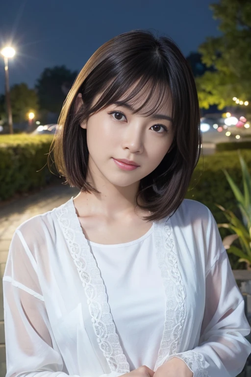 ((from below:1.5)), ((whole body:1.5)), (ultra detailed), (masterpiece), (best quality), Highest quality, Realistic, Surreal, Highest quality, Extremely detailed CG, Very delicate and beautiful, 16K wallpaper, High resolution, 1 Girl, 43歳の日本people女性, (small eyes:1.5), ((Two very small moles on my right cheek:1.5)), (Skin dents), Medium Chest, (cinematic lighting), (The city of Ginza at night), people々, (bob cut:1.5), (graduated haircut:1.5), ((White blouse:1.5)), (I wore it:0.8), Nice, bloom, Floating Hair, (Dynamic pose:0.6), BREAK ((in the night:1.5)), Beautiful moonlit night sky, bench, Sitting, Spread your legs, (Shy Smile:1.2), Thin lips, slim, (Highly detailed face), (Highly detailed facial expressions), (Face the front completely:1.5), ((Looking into the camera:1.5)), Slender body, Large file size,