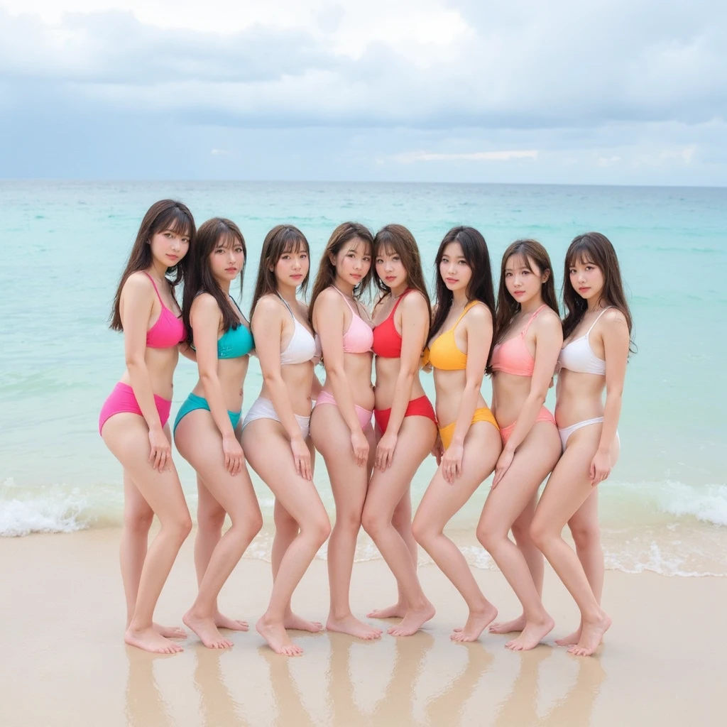 four beautiful japanese girls、white bikini、All 12 years old