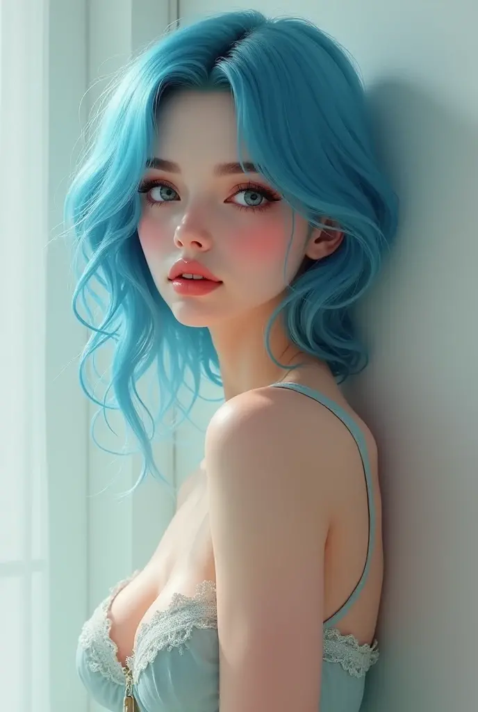 20 years old young girl with blue and white hair , long flowing blue hair, very long wavy azure blue hair, long blue hair, beautiful woman with blue hair, flowing blue hair, beautiful blue haired girl, pretty girl with blue hair, long azure blue hair, blue long hair, very long blue hair, girl with blue hair, blue hairstyle,, tall, beautiful, athletic figure, round breasts, green eyes, medium round breasts (best quality, 4k, 8k, high definition), ultra detail, detailed face and facial features, beautiful detailed eyes, beautiful detailed lips, extremely detailed eyes and face, long eyelashes
