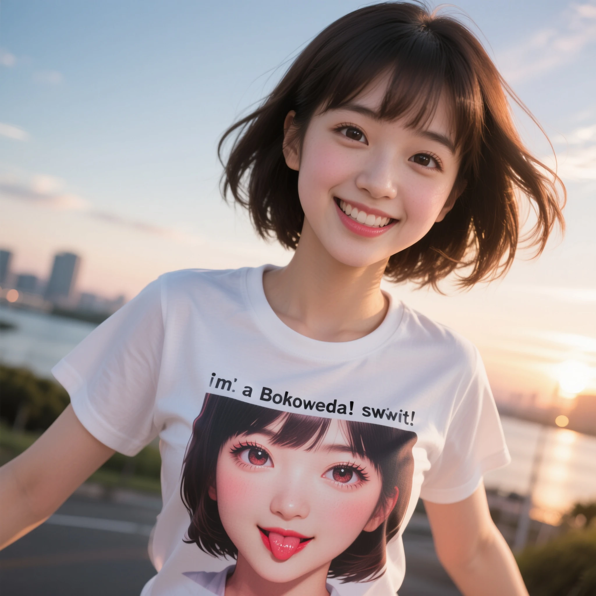 Bright Red in White, (Masterpiece 8K TopQuality:1.2) (ProfessionalPhoto:1.37) PUNIPUNI ExtremelyDetailed (((KAWAII girls in Super Bitch T-shirt:1.4)))