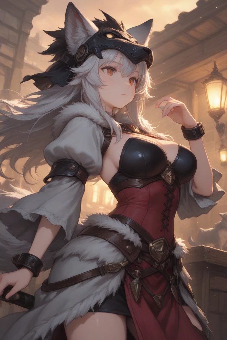 ((masterpiece)), ((best quality)) (ultra-detailed), backlit lighting, extremely detailed background,,de pele branca, Massive, muscular girl, Kaiju, aggressive, Proud,long, wavy white hair,Long dark blue coat,very very gigantic boobs,muffler,Wolf Girl,Golden decoration,big tail,trouser,Big animal ears,huge sword,long boots,Warm clothing,Clothes that are large in size,No skin exposure,Fluffy,venusbody,arknights,angry,