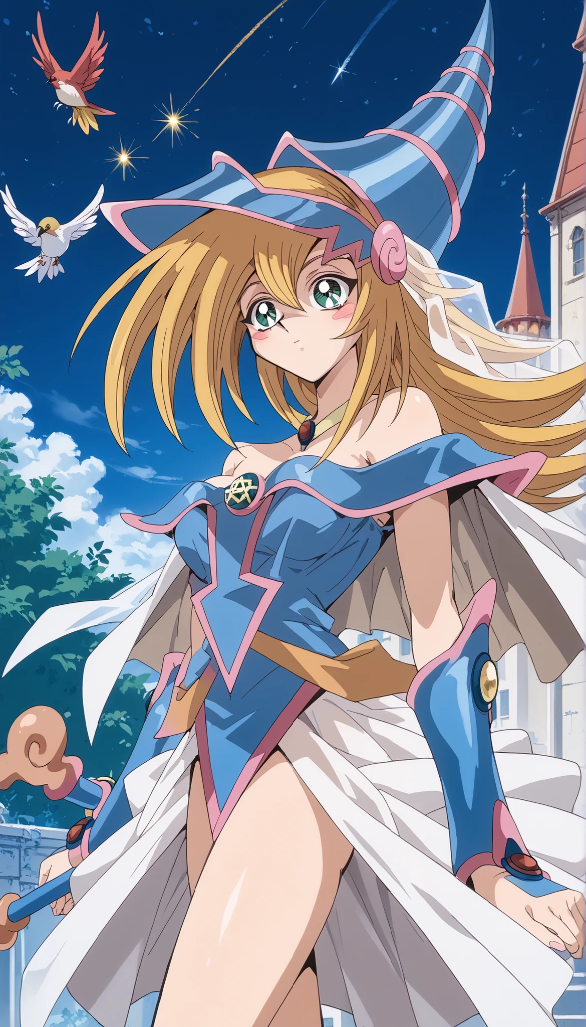 NSFW ((dark Magician girls)Top Quality, high image quality, 16k, very absurd, very well detailed, 2.5D, delicate and dynamic, church, Colourful Stained Glass, Small, Faint Light and Flying Fireflies, night , starry sky, Milky Way, nebula, shooting star, flower, bird, Wind and Moon, Xiaoyan, Extremely delicate facial expression, delicate eye description, upper body closeup, erotic, the only sexy woman, Healthy body shape, A woman , bride, 150cm tall, SMALLE BREASTS, Colorful Tiaras, long wedding dress with intricate structure , colorful long wedding dress, ruffle see-through long wedding dress , super long cape brown hair