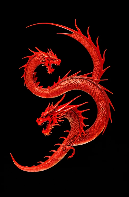 Japanese dragon, full width, beautiful red with black details, black background. A kind dragon, beautiful, clear lines.