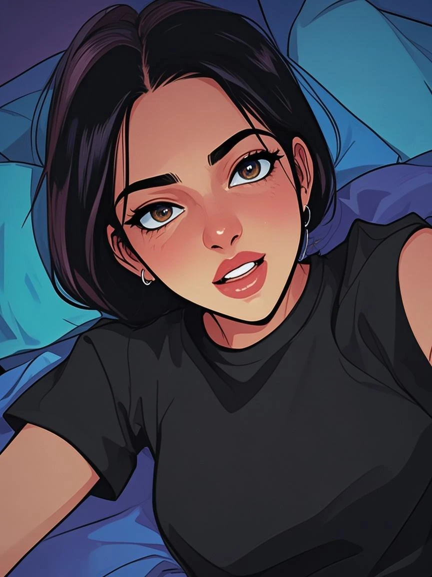1girl, close up shot, captivating gaze, flawless makeup, alluring figure, thick thighs, wide hips, provocative aura, childhood best friend, glowing up, black tank top, black short shorts, (best quality,4k,8k,highres,masterpiece:1.2),ultra-detailed,(realistic,photorealistic,photo-realistic:1.37),HDR,UHD,studio lighting,ultra-fine painting,sharp focus,physically-based rendering,extreme detail description,professional,vivid colors,bokeh,portraits