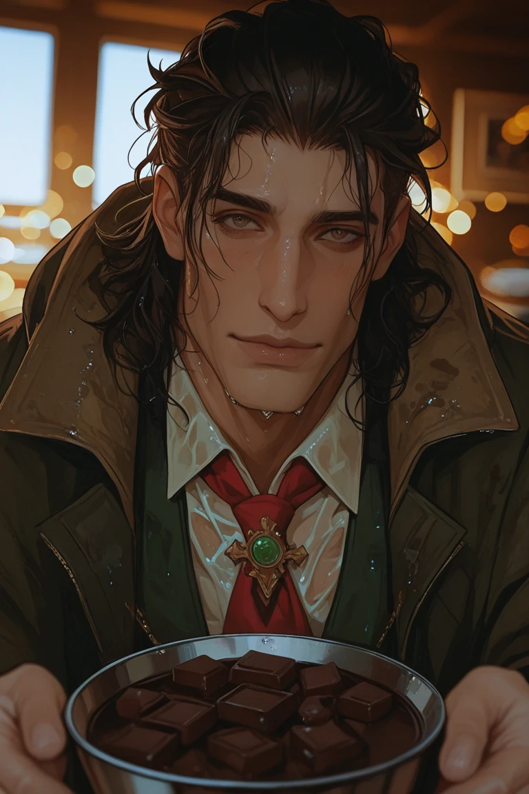((best quality)), ((Meisterwerk)), (detailliert), perfektes Gesicht, (Meisterwerk, best quality, detaillierter Hintergrund, Komplizierte Details), Fantasy-Thema, Herr der Ringe , 1Man, Tiefling, 2 horns, red skin, bard, tavern, completely red skin, black hair, long hair, devil , maskulin , beard