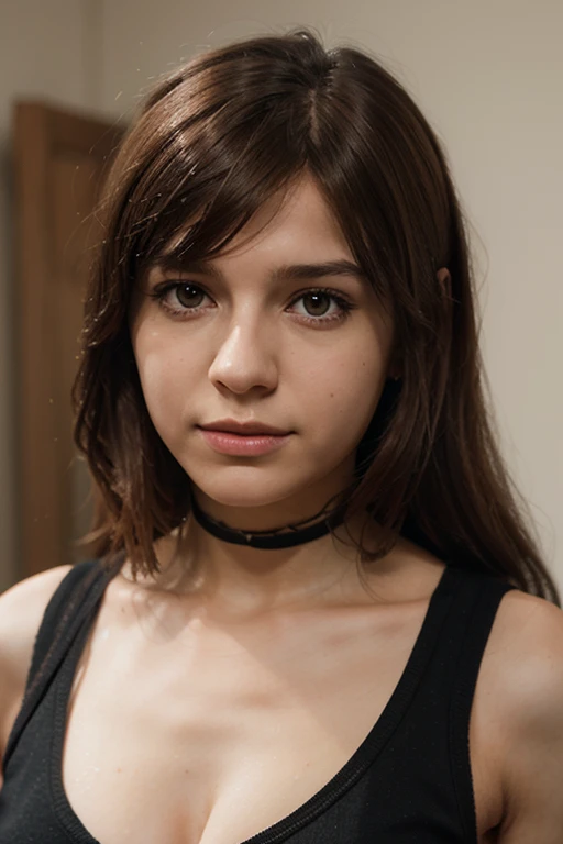 1girl, 25 years old, wicked grin, ((smug)), (((looking at camera))). Masterpiece, photorealistic, raw photography, top quality, best quality, upper body, muscular, attractive, Natalia Dyer. NSFW, topless, high tech apparel. Sci-fi, indoors.