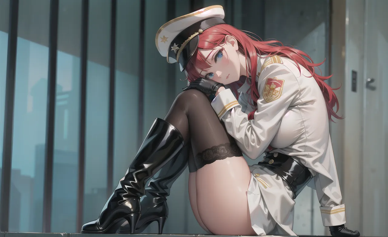 Very detailedなCG, 1 girl, Red face, Slightly parted lips, Wet body, plump symmetrical chest, Plump butt, long white trench coat, Two-breasted button, well buttoned, White military cap, White gloves, White boots, Green wavy curls, Leather Whip, Close up of breast bulge, Ass close up, Multiple Angles, Black Sky, Dark Castle, Dynamic Angle, Flowing, 8k wallpaper, masterpiece, highest quality, Very detailed, Best lighting, Best Shadow