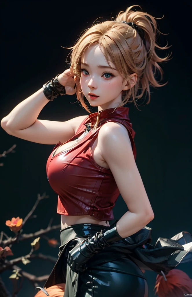 Masterpiece, absurderes , (Intricate details), (Colorful),Cinematic lighting,Bust Up Shot,Extremely detailed Cg Unity 8K wallpaper,1girll, Sakura Haruno,red hairband,forehead mark,, naked エプロン, Toilet with arms behind you, Blush, huge tit