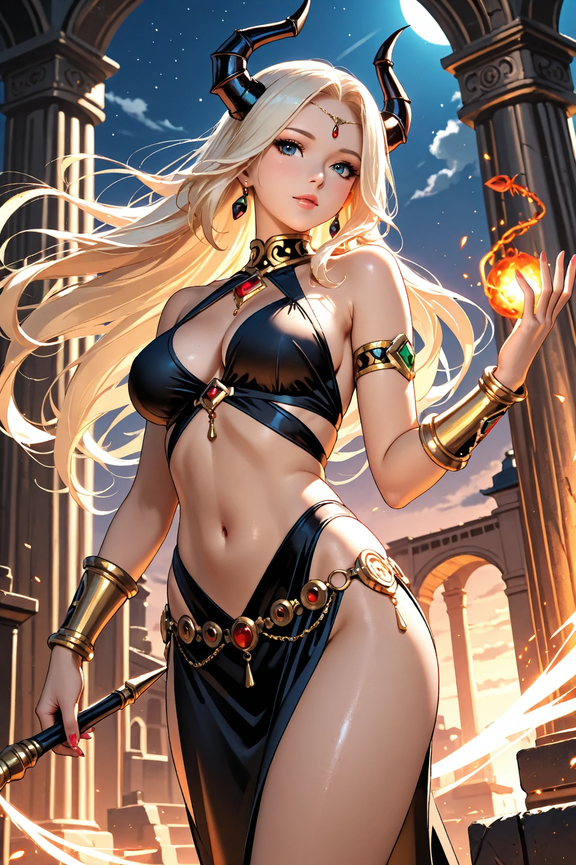 (Best quality, masterpiece, ArtStation, Fantasy Art:1.2),a beautiful cute girl, long clothes, standing in water pool, golden shower background, (long gold hair, tiara:1.1), (intricate gold body paint, black crop top, stockings:1.2) --auto