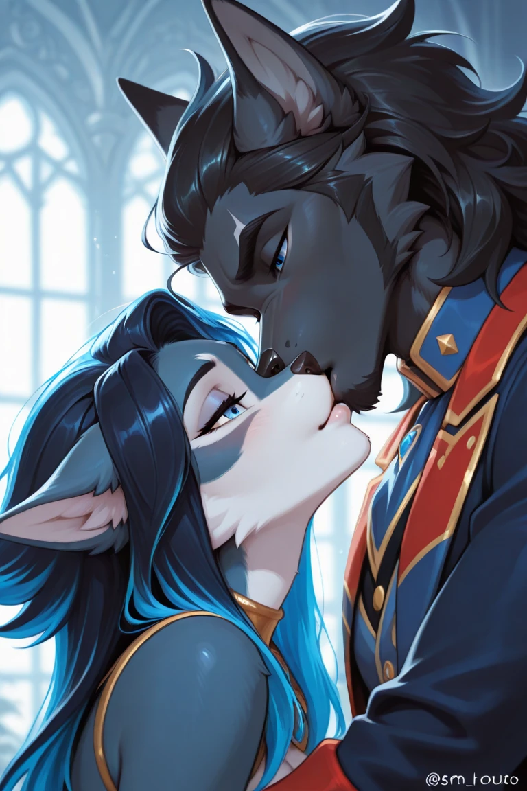 Furry gay  boys kissing lipstick 