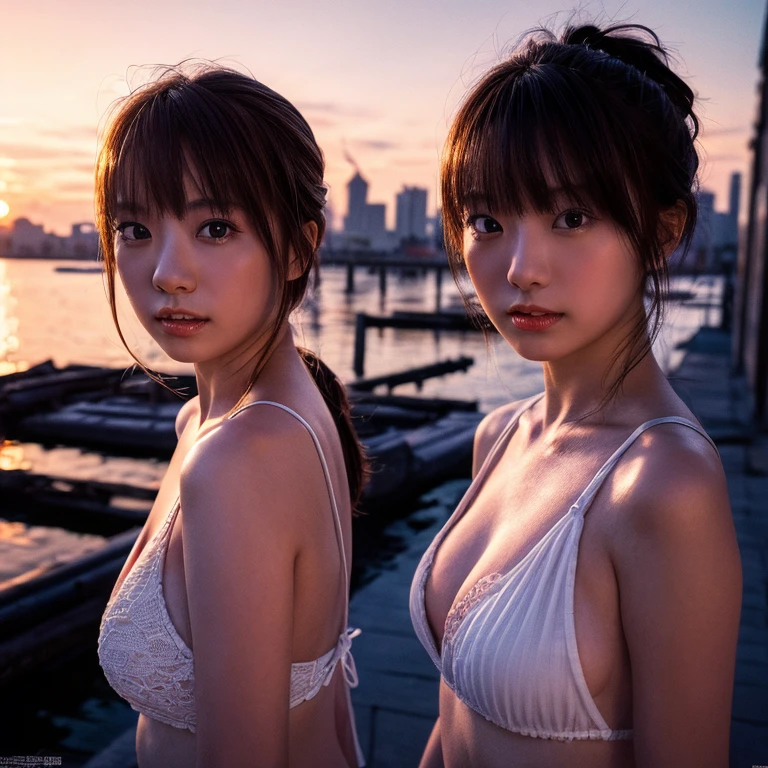 A 20-year-old woman with a very cute idol-like face and a young-looking face.、((leica 50 mm prime lens, cinestill 800T film))、((cinematic lighting))、(Cleavage)、(((Beautiful night scenery)))、((Very dim lighting))、((Don't expose your face to the light))、((Long-distance shot))、(live-actionと見分けがつかない高品質)、RAW Photos、Genuine、live-action、High resolution、masterpiece