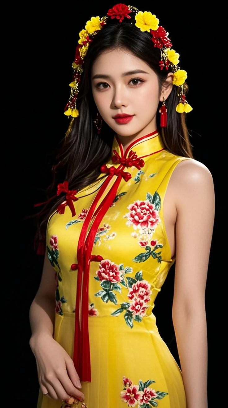 creates a full body photograph of a beautiful 22 year old oriental girl, perfect silhouette, (Whole body:1.2), (((chinese traditional dress))), intricate details, vibrant colors, cinematic lighting, (Best Quality,4k, 8k ,High resolution, masterpiece:1. 2), realist, fotorrealist:1.37) (by the wide: 1.2), Highly detailed facial and skin texture, detailed eyes, double eyelid job, , Sincere smile ((Best Quality, 8k, masterpiece :1. 3)), (sharp focus :1.2), , (natural light, :1.1), Detailed face, Beautiful and detailed eyes, Beautiful and detailed lips, long eyelashes, (((pose frontal))), intricate details, vibrant colors, cinematic lighting, (Best Quality,4k,8k,High resolution, masterpiece:1.2), ultra detailed