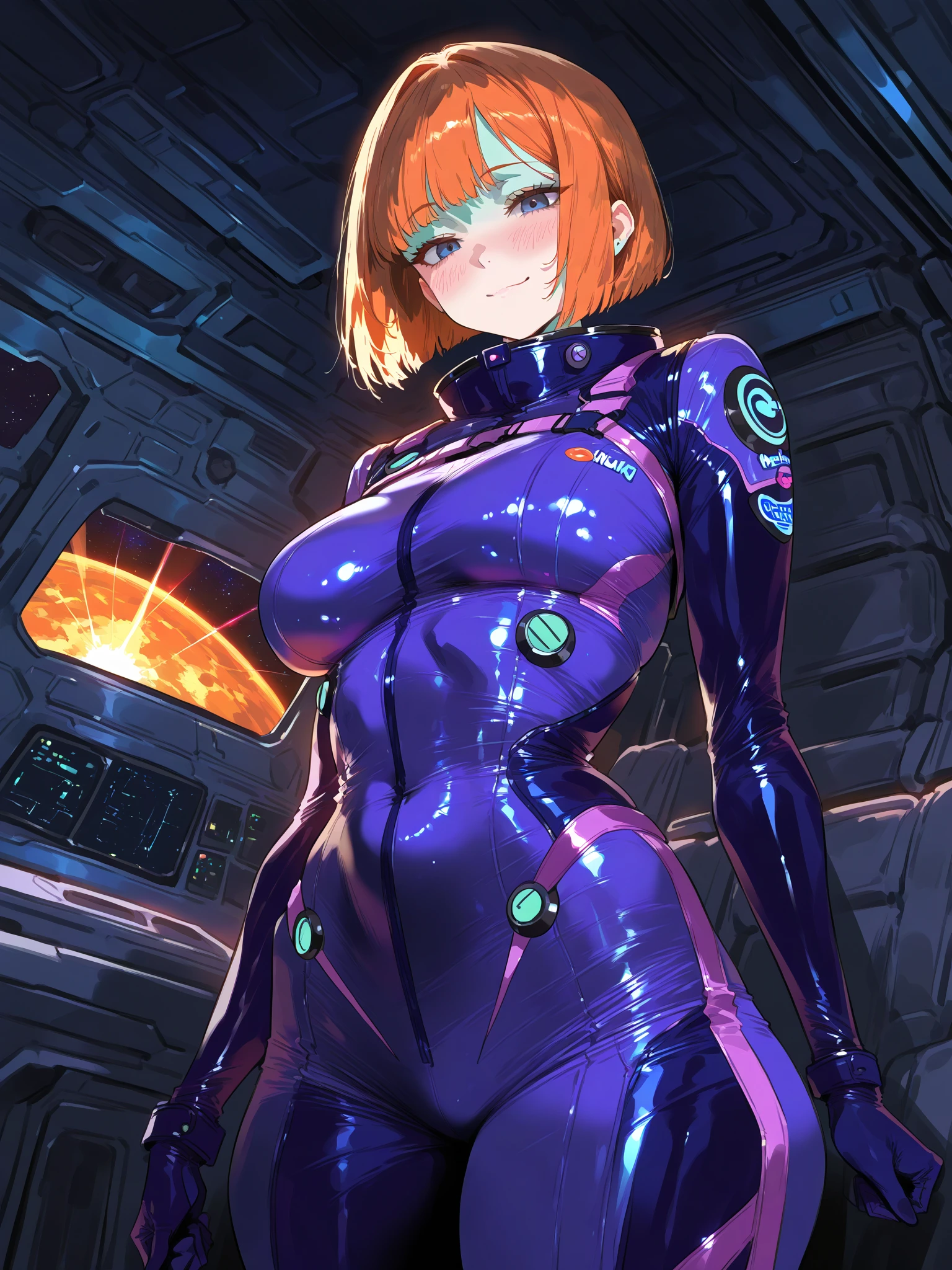 (maximum quality: 1.3), (Meisterwerk: 1.3), (super-detail: 1.3), (wallpaper, only girl, liar: 1.1), ([Diamonds: 1.3|eyes on]:1.2)、([opal:1.9|gradient_Hair:1.1]:1.2)、(Hair drops:1.1)、(Detailed hands and fingers:1.2)、(Detailed ultra-oily shiny skin:1.1)、([wetty:0.8|mucus])、oily shiny thighs、(The perfect Evangelion full-body plug suit:1.1)、Wearing a Makinami Mari Illustrious plug suit、Command Room、brunet、Sorrisos、(Beauty Big:2.0)、ponytails、Beautiful、Entire body、sitting with open legs