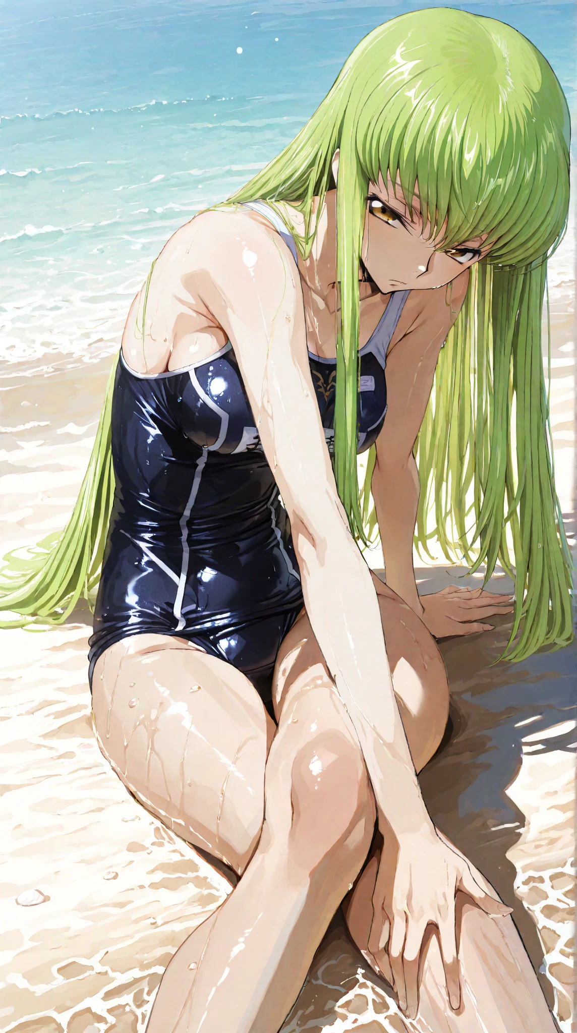 Swimsuit Light green long straight hair 22 years old Adult sister Great style smile Directly facing universe space