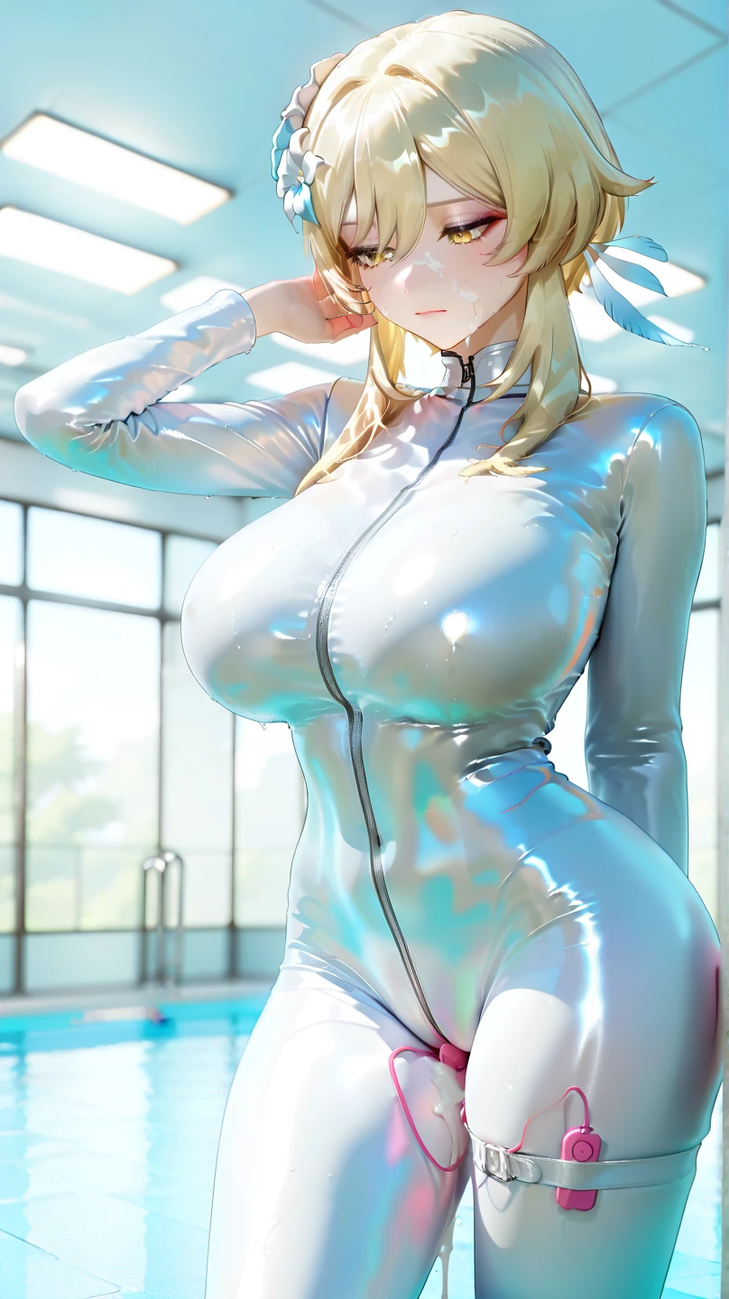 ((NSFWSTILLSHOW))、no extra arm:2、no extra hand:2、no extra leg:2、((solo 1girl))、{full length|Full height|all-fours|Half squatting|Flying|Jumpping|Ass focus、looking ahead}、{Wide Shot:1.5|Drone view|OverHeadShot|From below:1.5}、(wetted Porcelain skin、Wetted White skinny bodysuit)、Very thin and soft fabric、wetted face、{wetted hair|Floating hair|Shiny Black hair|Blonde hair|Silver hair|Short Bob|Half Up|Curly hair}、Detailed Clear Nipples、detailed crotch、(The shape of the pubic area is Clearly Visible:1.2)、ass visible through thighs:1.3、Nipple shadow、(masterpiece, Best quality)、(Photorealsitic:1.37)、(BokeH)、smooth shading、({childish|Gigantic、cleavage})、((((detailed beautiful face))))、Darkbackground、neons、zydG、high collar、elbow_gloves、Google Earth、spaceships、{mechanical|fantasy|fururistic|dreamlike|creative refinement|vivid illumination}、