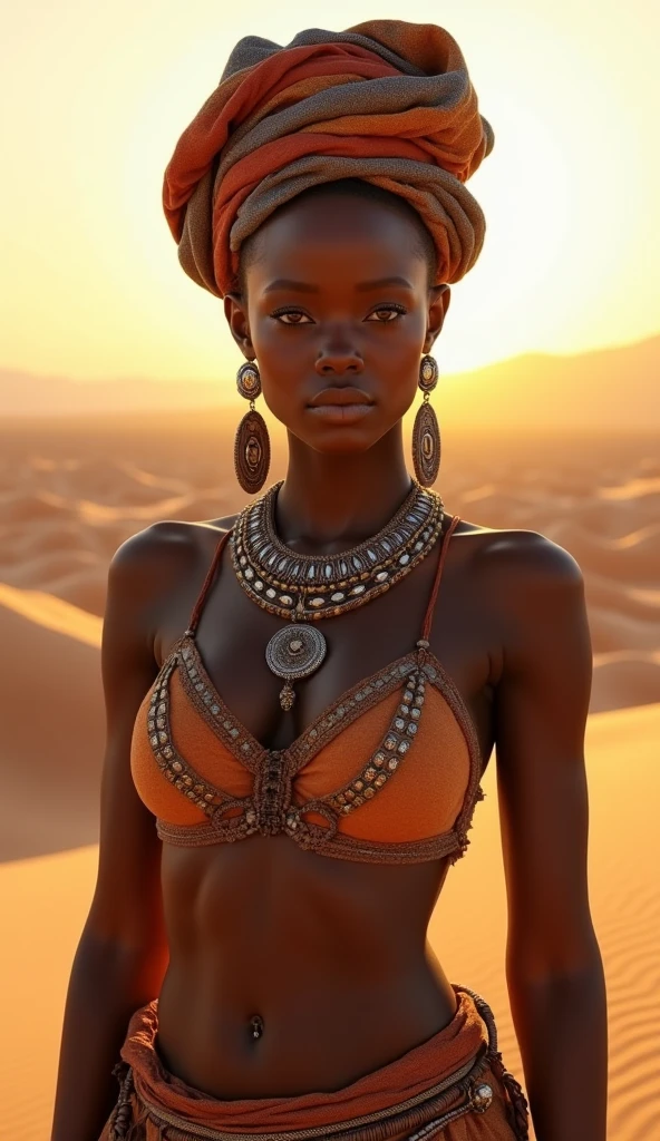 FEMME CHEVEUX AFRICAINE BIJOUX OR BOND GIRLS 007 AVEC UNE LANCE TRADITIONNEL PRETE POUR LE COMBAT