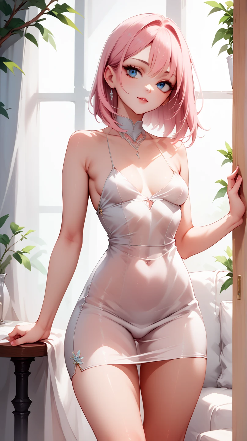 Cute femboy with Deep fitting clothes and blush around 10 years old