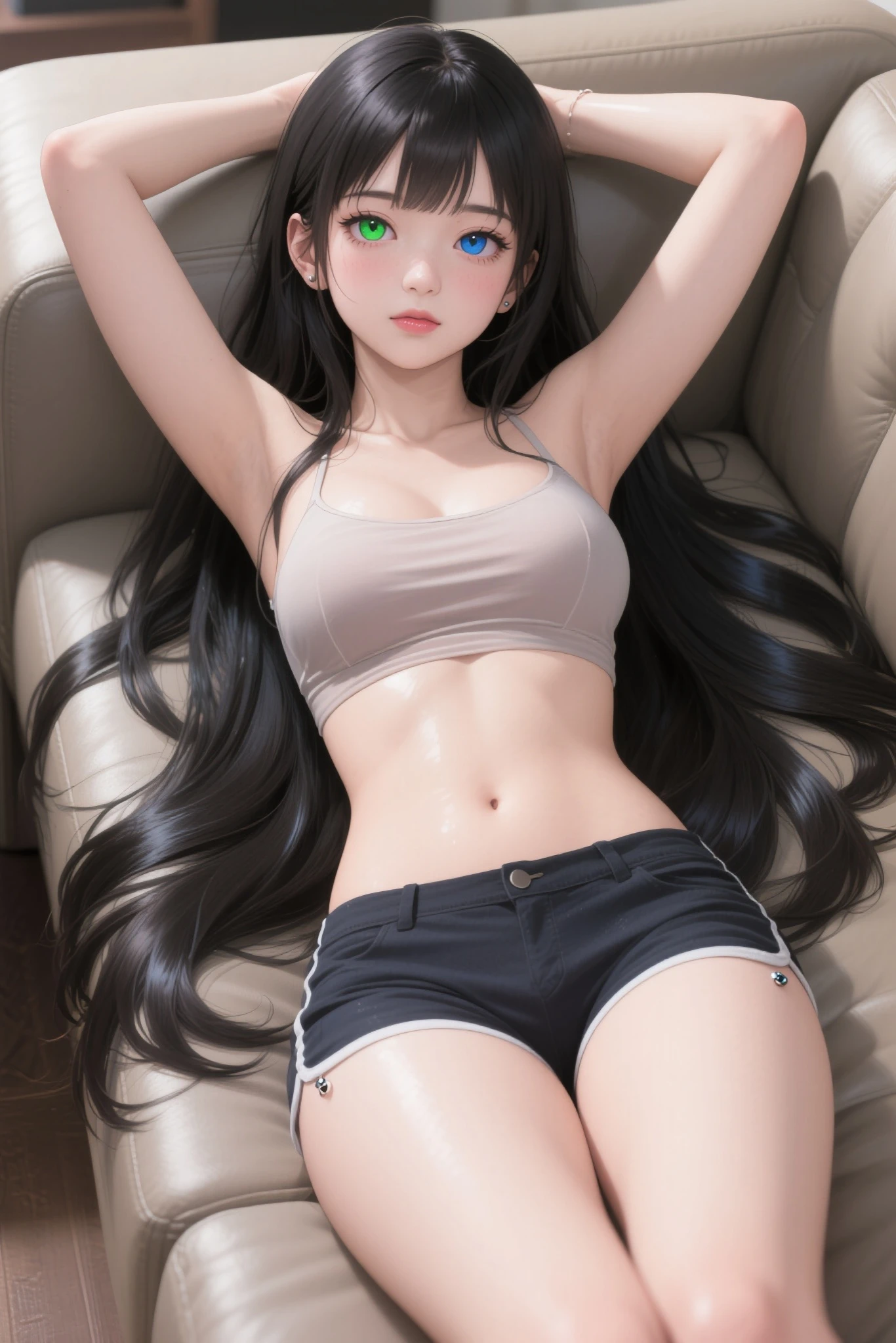 seorang pacar perempuan yang cantik, menawan, elegan, usia muda, kulitnya putih bersih mulus dan cerah, mengenakan bra putih, bermata biru, berambut pirang, payudara medium, badan nya sangat sexy, full body, mengangkat tangannya memperlihatkan ketiak dan membuka mulutnya, tubuh nya berkeringat sangat banyak, hingga tubuh nya basah, terlihat hot, dan berbaring di kasur, hingga kasur nya basah oleh keringatnya.