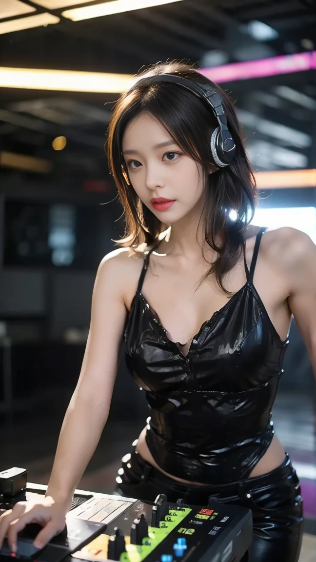 highest quality、8k Masterpiece、超A high resolution、(Photorealistic:1.3)、RAW Photos、1 girl、Black Hair、Glowing Skin、1. Super-beautiful Cyberpunk Soldiers、((Ultra-Realistic Details))、Portrait、Global Illumination、Shadow、Octane Rendering、8k、Super sharp、Beautiful breasts、Metal、Cold colors、、Very intricate details、Realistic Light、CGSoation Trend、Beautiful Eyes、Shining Eyes、To the camera、Neon Details、26age、Very Short Hair、Obscene、wide shot、full body、smile、Healthy body、Futuristic girly stage costume、Cosplay、Moe、very cute、cute、pure、virgin、love、Idol、Pink Room、Street Fashion