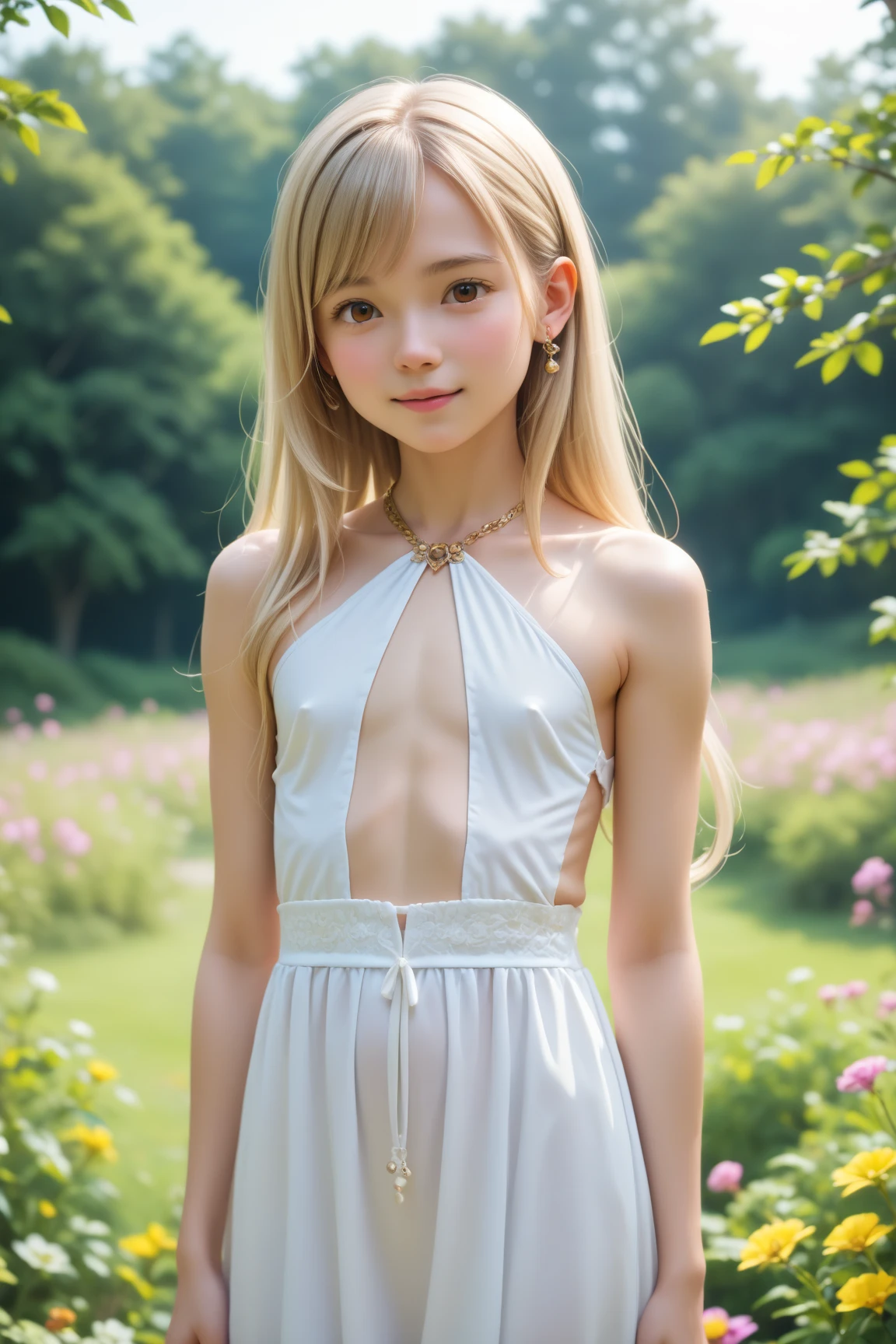 1 very slim girl, blonde, Italian, Happy, White skin, small, Wavy Hair, fresh air, whole body, (((Completely naked))), very detailed body, very Detailed face, very , Small Ass, Narrow waist, Raise one leg, Captivating smile, Impressive pose, Shiny skin (Fine eyebrows), Beautiful Eyes, Realistic Skin, Detailed face, Ultra-realistic, Sharp and highly detailed focus, Camel Toe